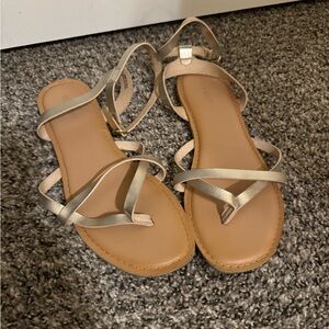 Gold, strappy flat sandals